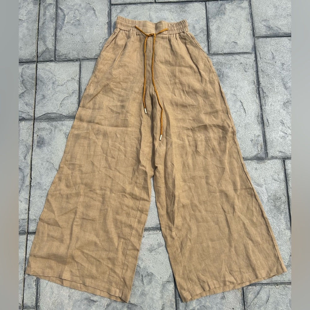 Momoni Aliterru Super Wide Leg Tan Light Brown Linen Pants 40 XS